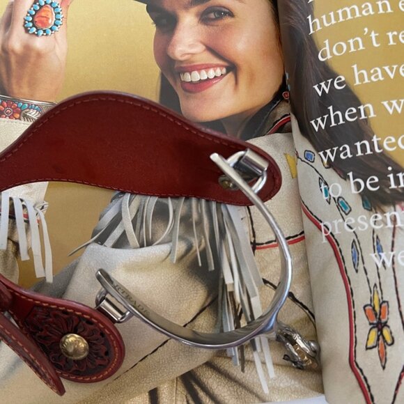 PARTRADE Brushed & Engraved Stainless Stock Spurs/Tooled Leather Strap: NWOT!! - Picture 14 of 15